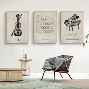 Rétro violon piano affiches et impressions partitions nordique toile peinture mur Art photos pour salon artiste chambre décor à la maison Wo6