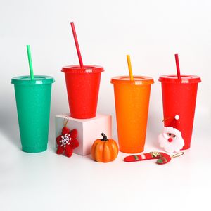 Taza de café reutilizable con vaso de plástico con pajita, taza fría, botella de agua que cambia de Color, vasos para fiesta de Navidad, venta al por mayor
