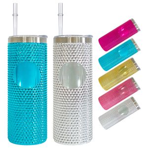 Réutilisable en plastique acrylique extérieur en acier inoxydable intérieur 23 oz Bling durian clouté gobelet avec paille en plastique en gros en vrac métallique brillant tasses 25 pièces/caisse