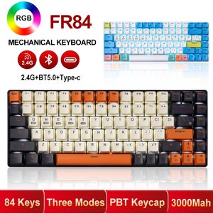 RF84 84 teclas Teclado mecánico personalizado Tres modos PBT KeyCap Outemu Switch RGB Backlight Wireless Gaming Keyboards 3000MAH