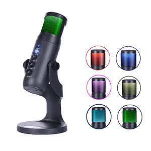 Micrófono con condensador RGB para computadoras portátiles Mic de USB profesional con conector para auriculares para videos de transmisión de juegos