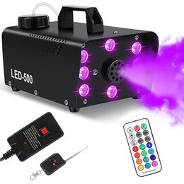 Máquina de humo LED RGB 500W 8 LEDs Máquina de niebla Máquinas de fumar nebulizadoras de Halloween DJ Club Iluminación de escenario