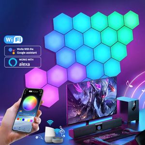 Luz LED hexagonal RGB con WIFI, luz de pared interior USB, luz nocturna con Control remoto, decoración para sala de juegos de ordenador, dormitorio y cabecera