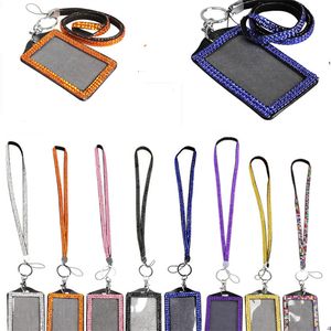 Cordón de cuentas de cristal con diamantes de imitación y correa para el cuello con soporte para tarjeta de identificación vertical para teléfono celular Teléfono móvil 8 colores pueden mezclar colores