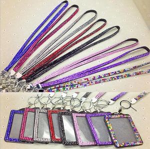 Strass Bling Lanyard avec porte-badge vertical en PU et porte-clés Fashion Phone Strap