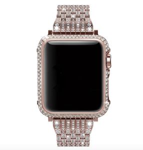 Strass cristal diamant métal lunette étui avec luxe cristal strass bracelet de montre ensemble pour Apple Watch série 4 44mm 40mm