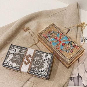 Bolso de hombro con diseño de dólar de diamantes de imitación, bolso de mano de moda para fiesta de noche, cóctel, banquete