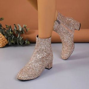 Rigions paillettes cheville pour femmes or Full 174 2024 Zipper Bottes de talon épais