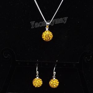 Ensemble de bijoux en strass de haute qualité couleur or boule disco pendentif boucles d'oreilles et collier pour femmes 10 ensembles en gros