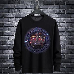 Rhinestones 2021 Corona Hombres Sudadera con capucha Sudadera Moda Streetwear Slim Full Jersey O Cuello Algodón Ropa de otoño 7XL Sudaderas con capucha para hombres SWE