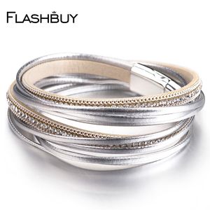 Bracelets en cuir en strass pour femmes Simple Multiryer Magnet Wrap Bangles Fashion Costume Bijoux Gift