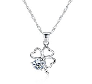 Colliers plaqués rhodium motif trèfle à quatre feuilles mosaïque blanc Zircon pendentif accessoires S925 collier en argent sterling cadeaux de bal 1805675