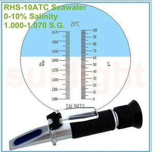 RHS-10ATC 0-0-100 0-10% 1.000-1.070sg Réfractomètre à gravité spécifique au sel d'eau de mer avec étui rigide salinité des aliments d'aquaculture en eau de mer