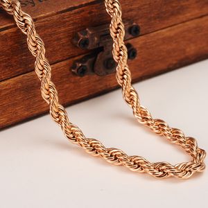 Cadena de cuerda fina para mujeres ricas 18 k Rose Oro sólido G / F grueso Collar de cuello de 5 mm 24 