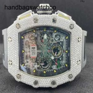 RicharMilles Relojes Reloj mecánico 18 quilates Vvs1 + Moisonita blanca Diamante Corte redondo Auto Reloj de lujo para hombre frj