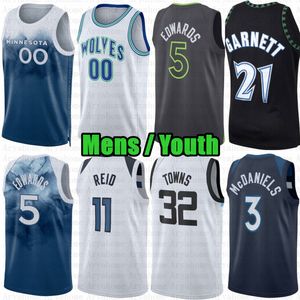 Custom Mens Youth 5 Anthony Edwards Basketball Jersey Karl-Anthony Towns Rudy Gobert Minnesotas Naz Reid Timberwolve Moore Jaden McDaniels 2023 24 City Mike Conley