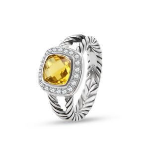 Anillo citrino con circón Diseño de moda Anillos de compromiso de boda para mujer