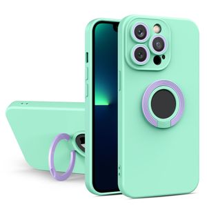 Funda de teléfono con soporte de anillo para iPhone 14 Plus 13 12 11 Pro Max XR X 8 7 piel brillante hueco Logo agujero cubierta anticaída a prueba de golpes