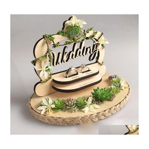Almohadas de anillo Cestas de flores Almohada de madera creativa Ceremonia de boda Estilo forestal Titular hecho a mano Compromiso Propuesta de matrimonio Día De Dhx6O