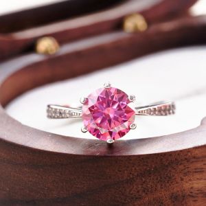 Anneaux 1/2/3 Carat Pink Moisanite Ring For Charm Lady Pass Diamond Test Sterling 925 Silver Wedding Party Party For Women Cadeaux