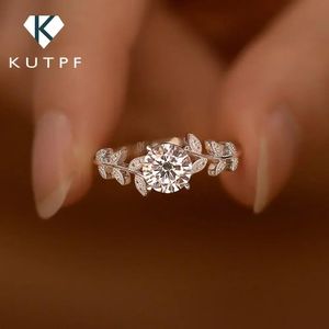 Rings 1carat Leaf Moissanite Diamond Engagement Rings for Women 925 Sterling Silver Plated 18k White Gold Wedding Band Promise Ring