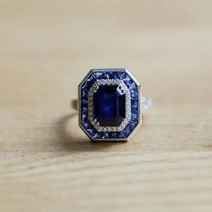 Anneaux 1pc Art déco Vintage Style bleu saphir gemmes 925 argent réglable ouvert pierre gemme bague de mariage bijoux fins pour hommes accessoires