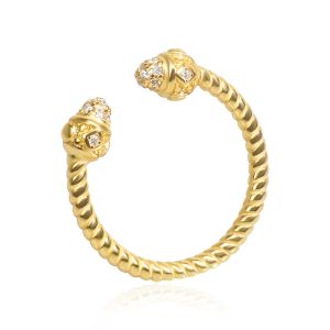 Anneaux 24K plaqués en or 925 Bague ouverte en argent sterling pour les femmes Bijoux de câble à twist de zircone cubique à la mode à la mode pour femmes