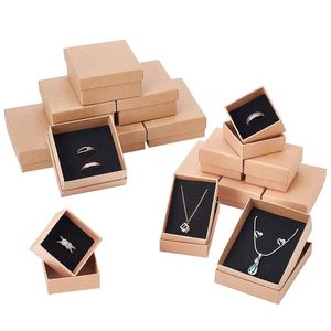 Anillos 24 Uds. Caja de joyería Kraft, cajas de cartón de regalo para anillo, collar, pendientes, joyería para mujer, embalaje de regalo con esponja en el interior