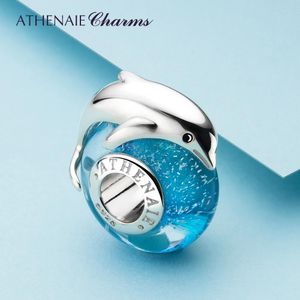 Anillos Athenaie amuletos de delfines juguetones aptos para pulsera collares Sterling Sier cuentas de cristal de Murano italiano para joyería de mujer