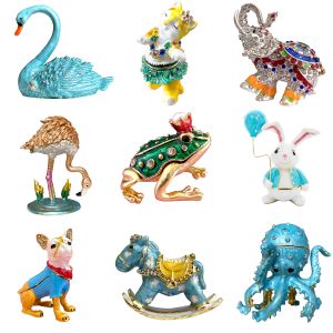 Anillos Crystal Metal Animal Figuras Barrio Joyería Caja de joyas Caja de almacenamiento pintada a mano Soportista de anillo de la casa Decoración de la boda