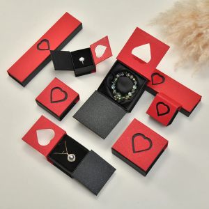 Rings Fashion Hollow Out Women's Love Heart Jewelry Storage Box Packaging Cardboard Pendiendo el collar del anillo del anillo Cabello de regalo