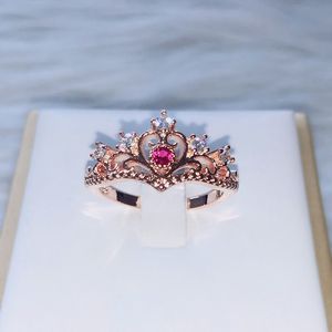 Anneaux pour femmes luxe creux out princesse couronne bleu violet red zircon rose or argent couleurs de mode bijoux kbr212