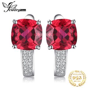 Rings Jewelrypalace 4.4CT creado Red Ruby 925 Pendientes de aro de plata esterlina para mujeres Regalo de aniversario de joyería de piedras preciosas
