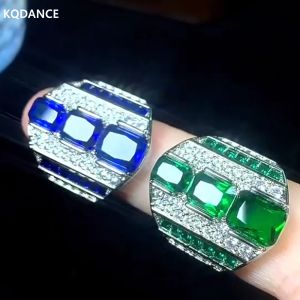 Anillos Kqdance creado anillo de esmeralda de tanzanita de zafiro con anillos de oro sier sier de piedra verde/azul para mujeres joyas al por mayor