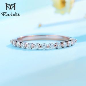 Anneaux Kuololit Moisanite Ring 585 14K 10K 18K ROSE GOLD Half Eternity Bubble Bubble Rings For Women Jewelry Wedding Diamond Engagement Band