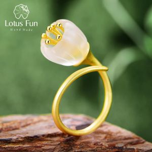 Bagues Lotus Fun en argent Sterling 925 véritable, cristal naturel, bijoux fins de styliste faits à la main, bagues à fleurs de muguet pour femmes, cadeau