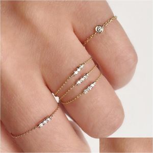 Rings M Bezel Round 5Mm Three Cz Bar Charm Simple Chain Band 925 Sterling Sier Ring Size 6 7 8 Drop Delivery Jewelry Dhgarden Dh2Ty
