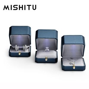 Anillos Joyero Led Mishitu para collar de anillo Anillo de compromiso con caja de regalo de cuero premium con fundas de almacenamiento ligero