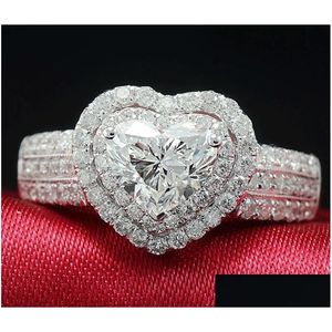 Bagues New Womens Fashion Sier Pink Heart Gemstone Bijoux de fiançailles Simated Diamond Ring For Drop Delivery Dh9Ya