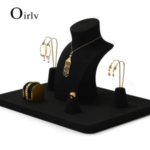 Anneaux Oirlv Ensemble de présentation de bijoux noirs pour magasins, accessoires d'affichage pour collier, buste, montre, bague, boucles d'oreilles, bracelet, support de décoration