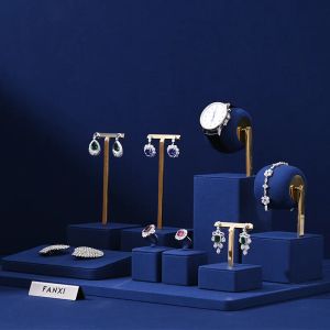 Oirlv Ensemble d'affichage de bijoux bleu pour magasins, accessoires d'affichage pour collier, buste, montre, bague, boucles d'oreilles, bracelet, support de décoration