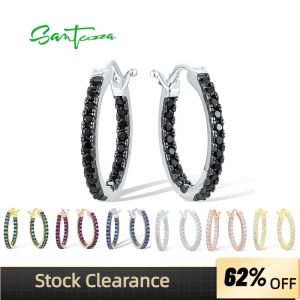 Rings Santuzza 925 Pendientes de aro de plata esterlina para mujeres White/Blue Cz Laboratorio de espinela negro/verde creado Ruby Simple Fine Jewelry