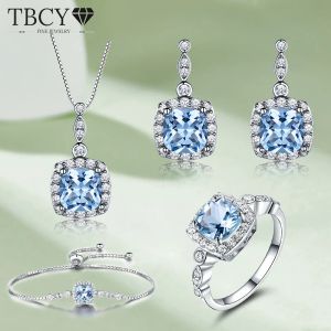 Anillos Tbcyd Blue Topaz Joyería de joyería para mujeres S925 STERLING Silver Diamond Aing Praining Party Fiesta de collar Joyería fina