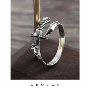 Bagues Vintage Samurai Sword Ring Design S925 Sterling Silver Personnalité Ouverte Redimensionnable Bague Rétro Vieux Original gros lots en vrac