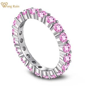 Anneaux Wong Rain Classic 925 STERLING Silver 3 mm créé Moisanite Pink Sapphire Gemstone Ring Band de mariage Fine Jewelry Wholesale