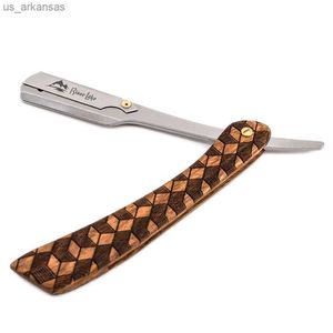 Afeitadora recta River Lake, hoja de afeitar recta, cuchillo de afeitar plegable, mango de madera de repuesto, maquinilla de afeitar masculina con afeitado de peluquero L230523