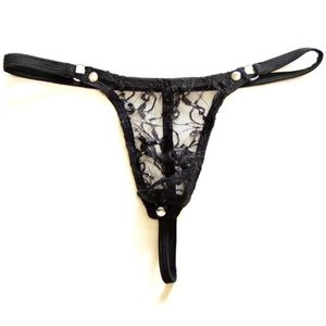 Rivet Design Sexy Lace Thongs Men Sissy Underwear Transparente Male Bikini G-strings Seamless Funny Thong para hombre S1015241f