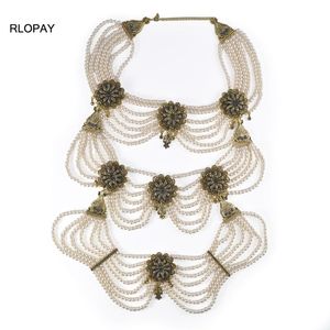 RLOPAY, collar de perlas nupcial grande, colgante de cristal en chapado en oro antiguo, joyería de fantasía de boda de Argelia para mujer