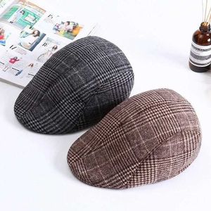 RMF8 Berets Mens Cotton Plaid Berets Caps for Men Women d'âge d'âge moyen chapeaux d'hiver Boina Herringbone Newsboy Baker Tweed Boy Hat D240418