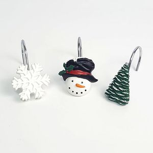 Ganchos para batas 12 piezas Ganchos para cortinas de ducha Tema de Navidad de dibujos animados Resina Cortina impermeable Colgador Muñeco de nieve Copo de nieve Anillos de cortina para baño 230328